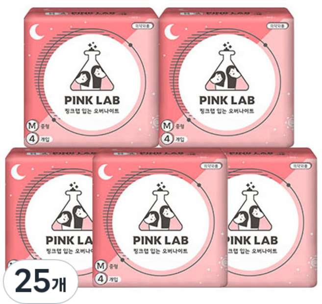 핑크랩 입는 중형 생리대 팬티형, 오버나이트, 4매입, 25개