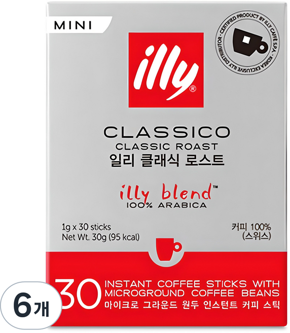 일리 클래식 로스트 미니 스틱원두커피, 1g, 30개입, 6개