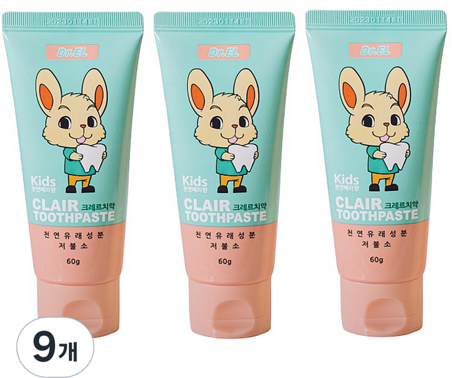 닥터이엘 키즈 28탁 크레르 저불소 치약, 60g, 9개