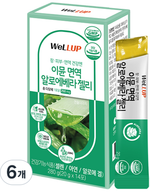 웰업 이뮨 면역 알로에베라 젤리 14p, 280g, 6개