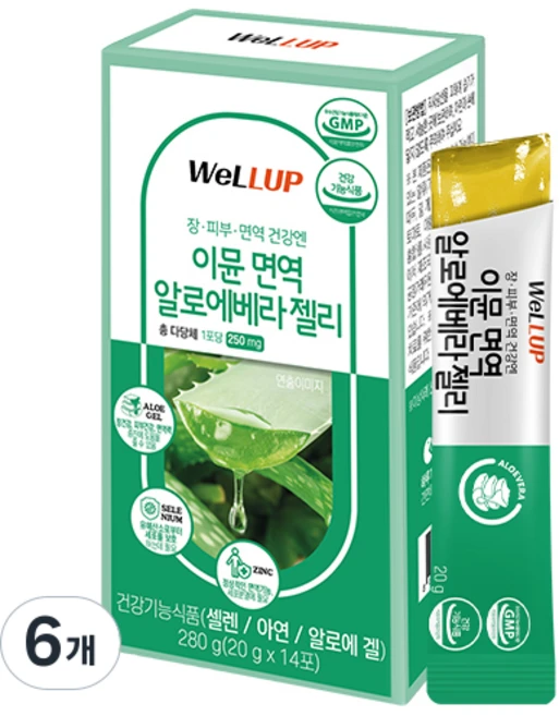 웰업 이뮨 면역 알로에베라 젤리 14p, 280g, 6개 - 쿠팡