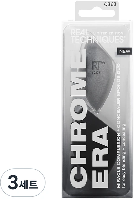 리얼테크닉스 미라클 컴플렉션 & 컨실러 스펀지 듀오 세트, 3세트, 블랙 - 쿠팡