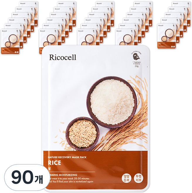 리코셀 네이처 리커버리 마스크팩 쌀 23g, 1개입, 90개