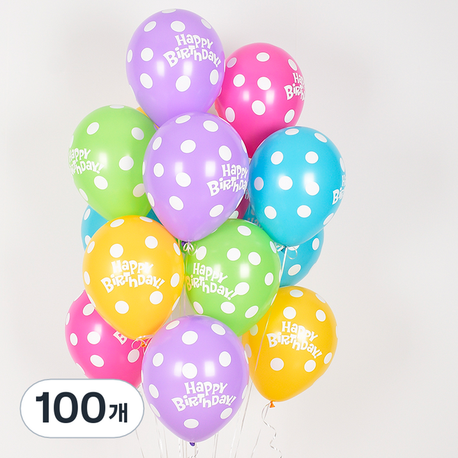 셈퍼텍스 생일도트 인쇄풍선 30cm, 랜덤발송, 100개