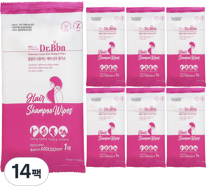 닥터비비앤 헤어 샴푸 물티슈 아로마향, 42g, 14개