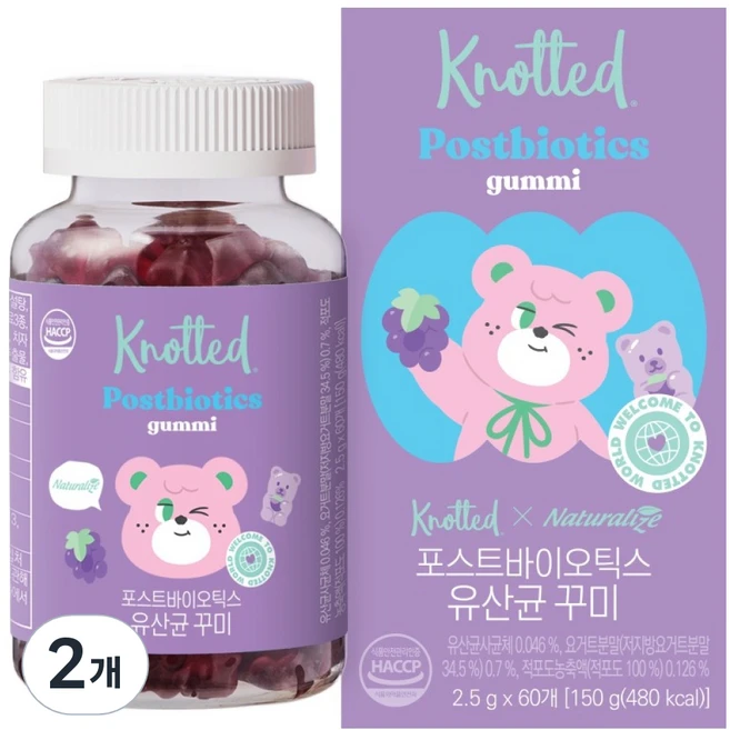 네추럴라이즈 노티드 포스트바이오틱스 유산균 꾸미 150g, 60정, 2개 - 쿠팡