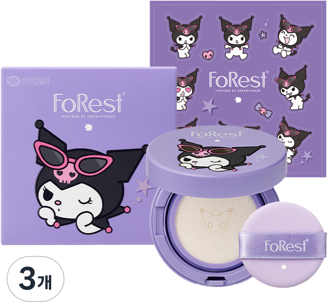 그린핑거포레스트 쿠로미 에디션 파데프리 톤업 선쿠션 SPF 50+ PA++++, 3개, 13g