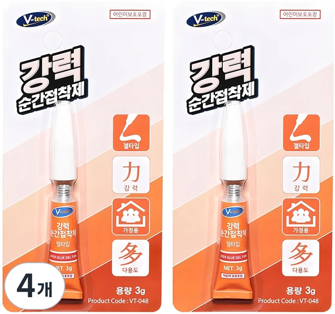 Vtech 젤타입 강력 순간 접착제, 4개 - 쿠팡