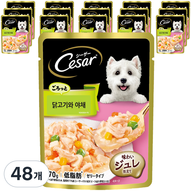 시저 1세 이상 강아지 주식파우치, 닭+야채, 70g, 48개
