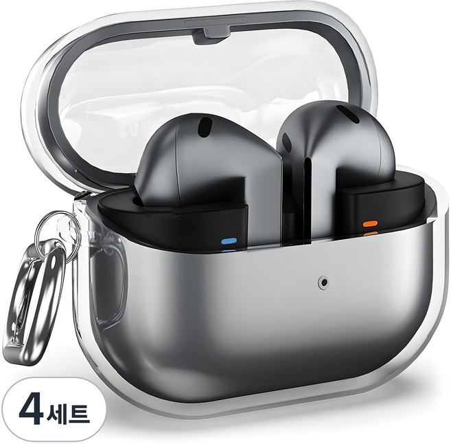 신지모루 변색방지 TPU 투명케이스 + 카라비너, 갤럭시 버즈 3 프로 / 3 / 3 FE, 클리어, 4세트