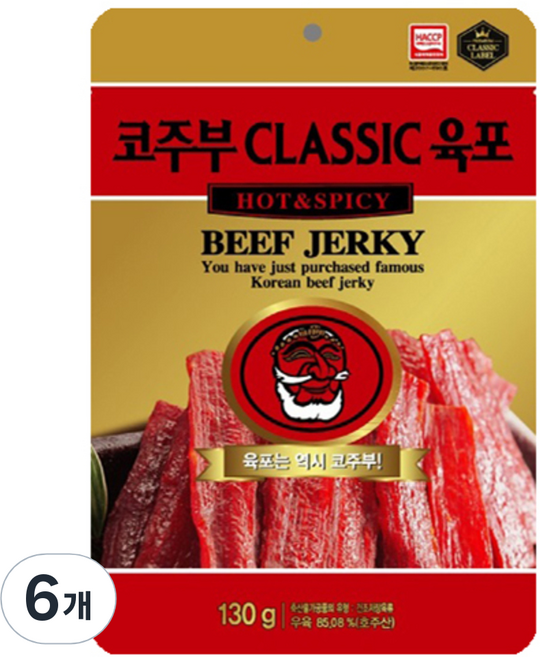 코주부 CLASSIC 육포 HOT & SPICY, 130g, 6개
