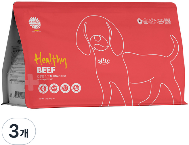 엘릿 엘리트 전연령 강아지 헬씨 레드 유기농 건식사료, 소, 1.6kg, 3개