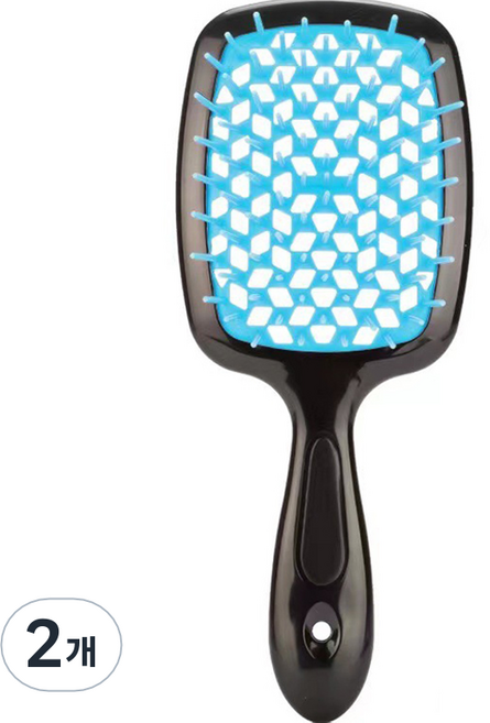 리빙홈디테일 볼륨 헤어브러쉬, 블랙핸들 + 하늘색, 2개