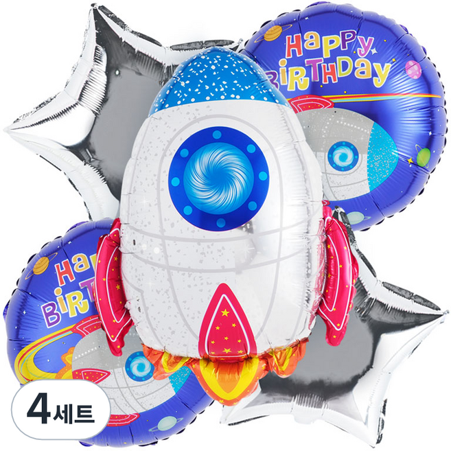 파티팡 원팩 생일은박풍선 우주선 부케 5p 세트, 혼합색상, 4세트