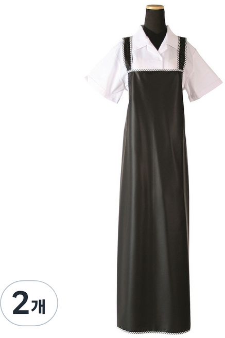 에이앤지 단면코팅 사선파이핑 방수 앞치마 대, 검정, 2개