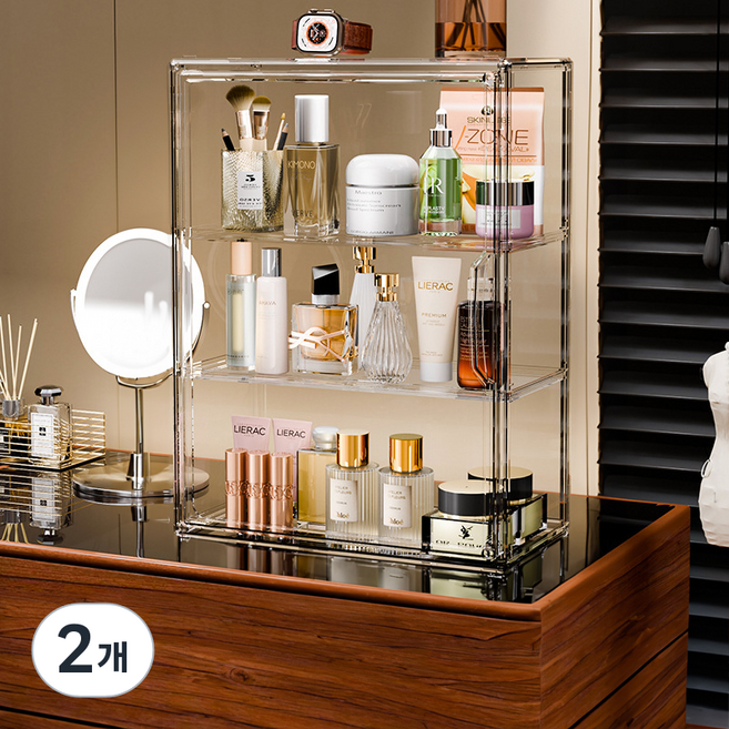 순잠 아크릴 화장품 수납 전시 케이스 대형3단, 투명, 2개