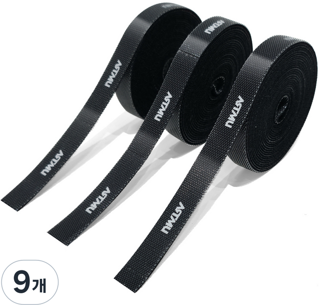아트뮤 뜯어 쓰는 이지 컷 벨크로 케이블 타이 3m 블랙, 9개