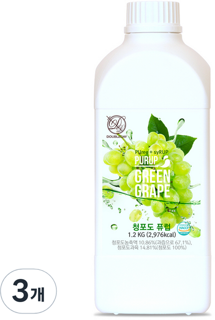 더블데이 청포도 퓨럽 에이드 원액, 1.2kg, 3개