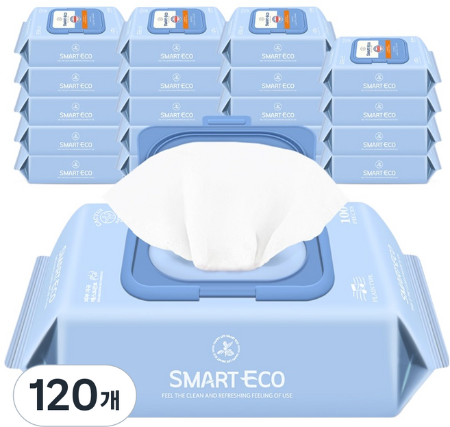 스마트에코 비바체 아기물티슈 캡형, 43g, 100매, 120개