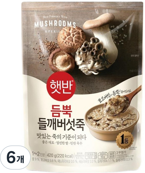 햇반 듬뿍 들깨버섯죽, 420g, 6개