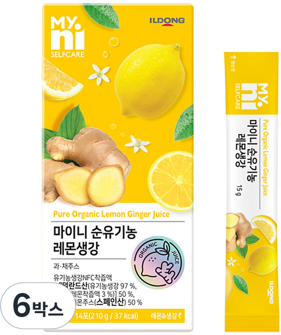 마이니 순유기농 레몬생강 NFC착즙 스틱 14p, 210g, 6박스