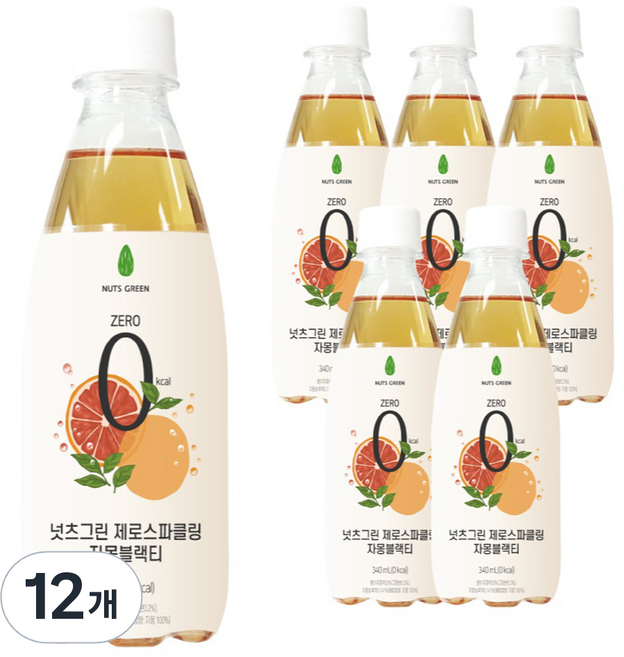 넛츠그린 제로스파클링 자몽블랙티, 340ml, 12개