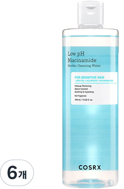 코스알엑스 약산성 나이아신아마이드 미셀라 클렌징 워터, 400ml, 6개 - 쿠팡