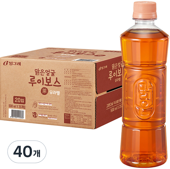 빙그레 맑은얼굴 루이보스차 무라벨, 500ml, 40개