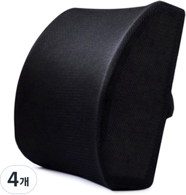 차량용 메모리폼 등받이쿠션 4개, 블랙