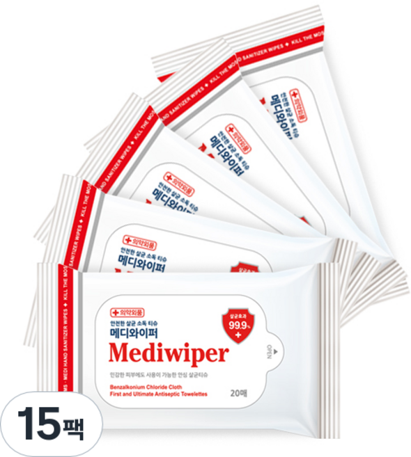 메디와이퍼 손소독 티슈 휴대형, 20매입, 15개