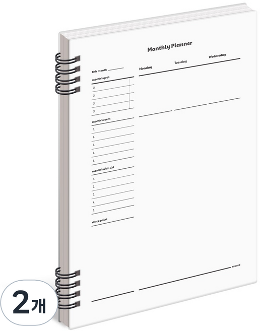 뮤니드 스프링 하드커버 좌철 아젠다 먼슬리 플래너, 화이트, 2개