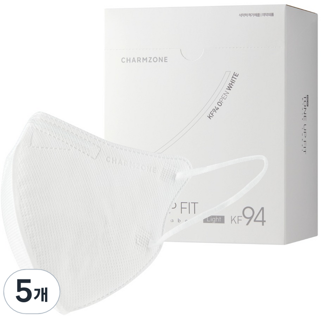 참존 뉴 톤업핏 블랙라벨 라이트 황사방역용 마스크 성인용 KF94 대형(L), 5개, 25개입, 오픈 화이트