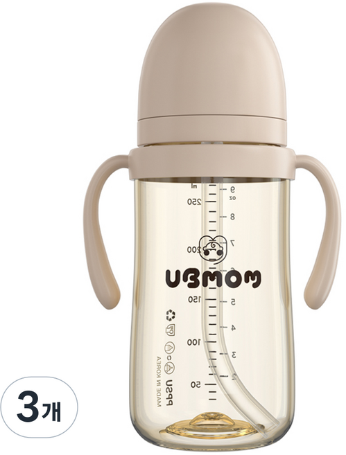 유비맘 시그니처 빨대컵, 280ml, 3개, 초코