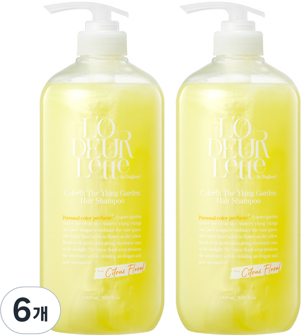 로더렛 컬러 핏 헤어 비오틴 약산성 퍼퓸 샴푸 시트러스 플로러 향, 1L, 6개
