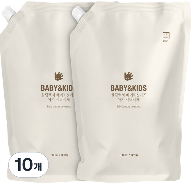 살림백서 베이비 앤 키즈 아기세탁세제 리필, 1.8L, 10개