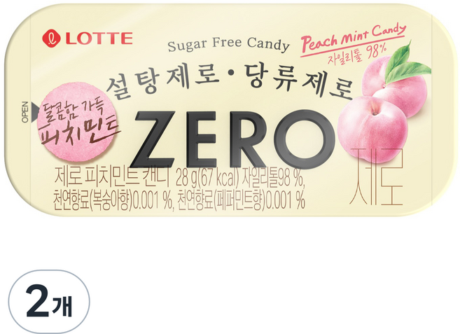 롯데제로 피치민트 캔디, 2개, 28g