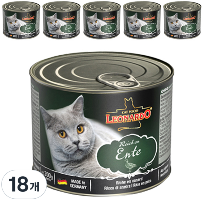 레오나르도 어덜트 고양이 습식사료, 오리, 200g, 18개