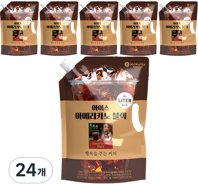 맥널티커피 아이스 아메리카노 블랙커피 대용량 파우치, 1L, 24개