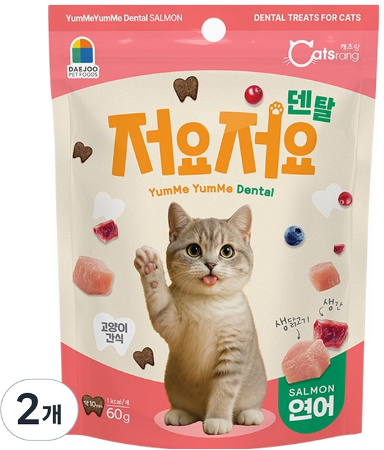 캐츠랑 고양이 저요저요 덴탈 간식, 연어, 60g, 2개