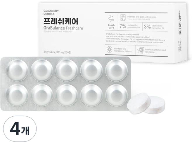 클리너리 정품 오라밸런스 프레쉬케어 비피더스균 구강유산균 24g, 30정, 4개 - 쿠팡