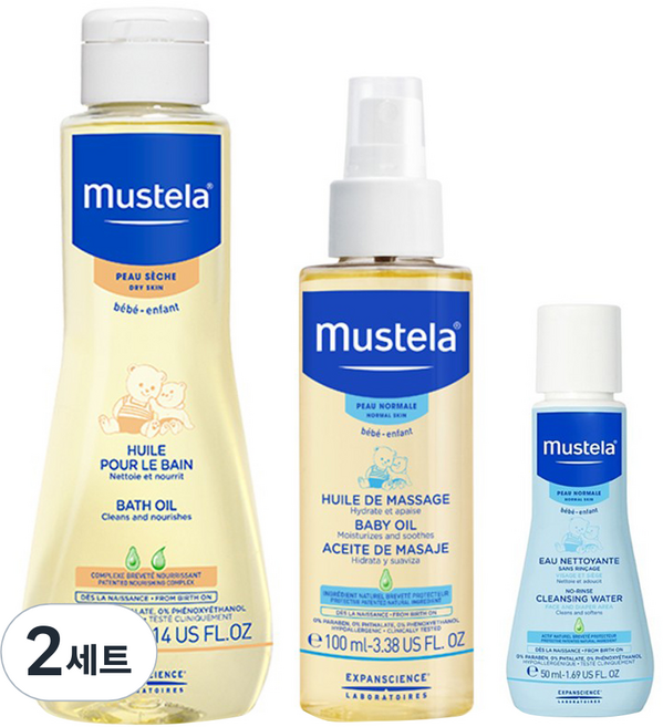 무스텔라 배스오일 300ml + 베이비오일 100ml + 여행용 노린스 클렌징워터 50ml, 2세트