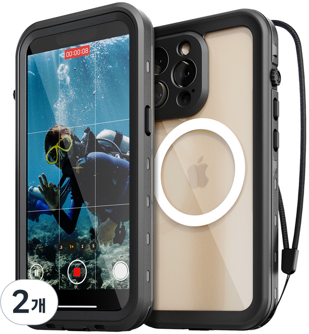 신지모루 맥세이프 풀커버 360도 워터락 방수케이스 핸드폰 방수팩, 아이폰 13 프로 맥스, 2개
