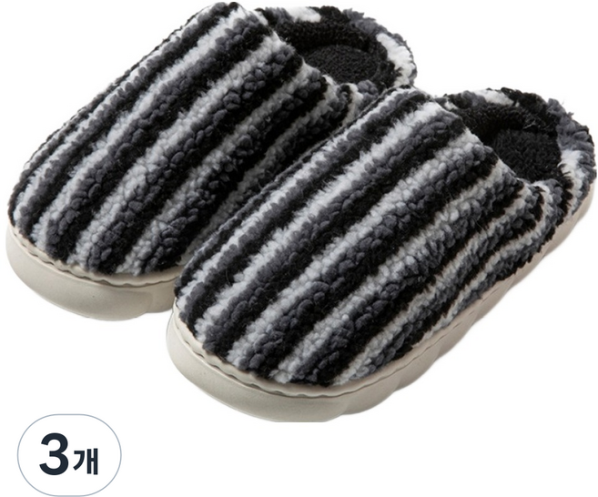 아트조이 포근포근 스트라이프 풀커버 겨울 털안감 실내화, 블랙, 3개