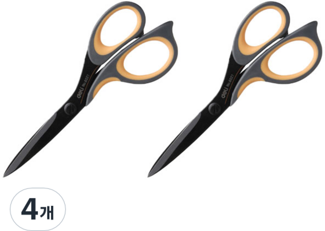 델리 날카로운 스텐 곡선 손잡이 다용도 가위 중형 D0216, 4개, 블랙