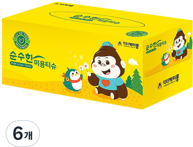 닥터케이콩 천연펄프 순수한 미용티슈 2겹, 200매, 6개