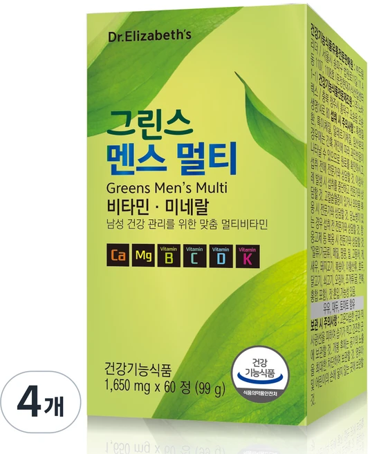 닥터엘리자베스 그린스 멘스 멀티비타민 99g, 60정, 4개 - 쿠팡