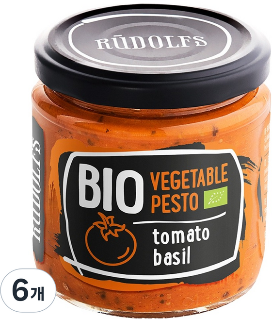 RUDOLFS 유기농 야채 스프레드 토마토 바질, 180g, 6개