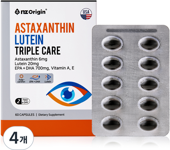 엔젯오리진 아스타잔틴 루테인 트리플케어 36g, 60정, 4개