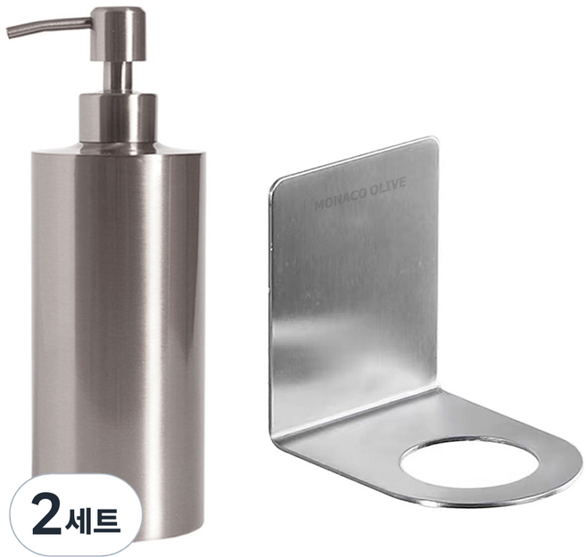 모나코올리브 스테인레스 샴푸 디스펜서 550ml + 모브 스텐 샴푸 린스 걸이 세트, 실버(디스펜서), 2세트