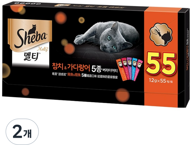쉬바 고양이 멜티 참치&가다랑어 짜먹는간식 5종 x 11p, 혼합맛(참치/가다랑어/참치와 해산물/가다랑어와 연어/가다랑어와 새우), 660g, 2개